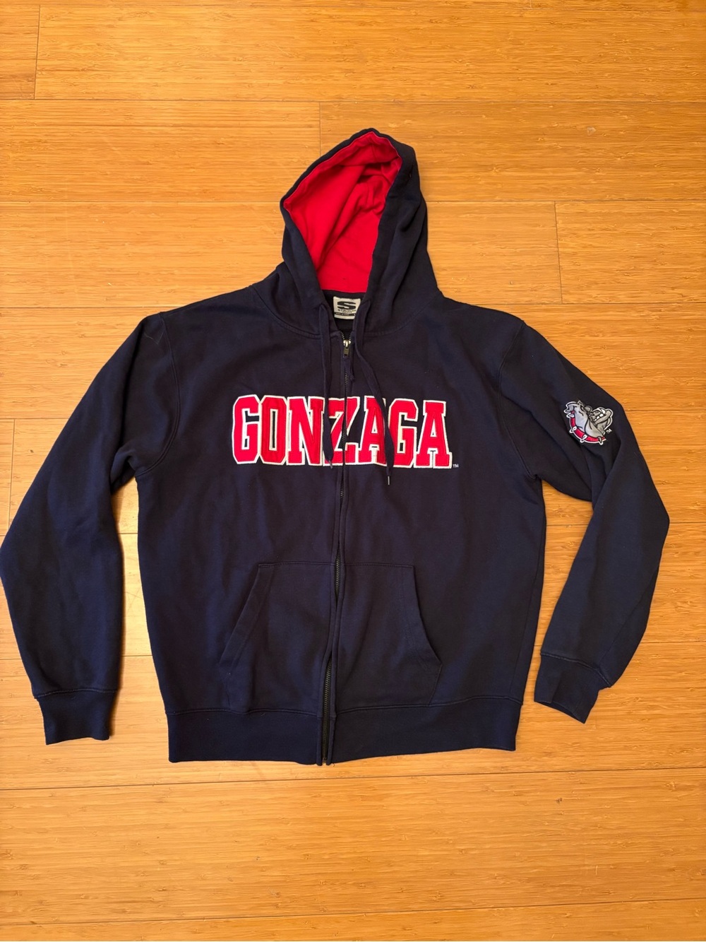 Stadium Athletics Gonzaga Bulldogs Full Zip Sweatshirt Hoodie, L, Navy/Red